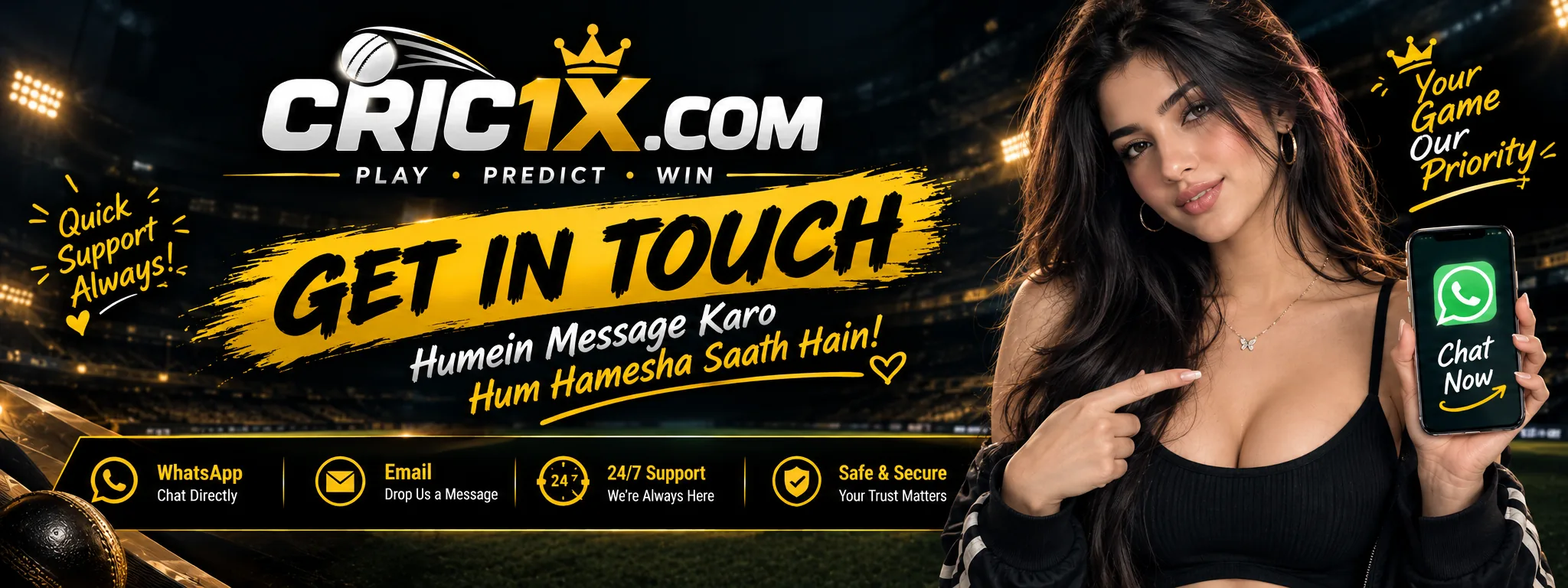Get In Touch with Cric1x — 24/7 WhatsApp support